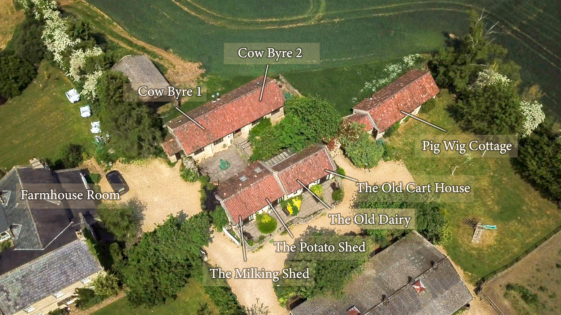 Aerial view of Beeches Farmhouse